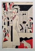 Attributed to Bela Kadar (1877-1956) Watercolour, ink on paper Lady with cat, signed lower right,