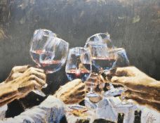 After Fabian Perez Limited edition giclee print 'For A Better Life', A toast with glasses of red
