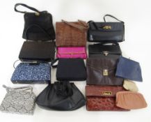 Quantity of vintage handbags to include labels Harrods and Mappin and Webb , crocodile, leather,
