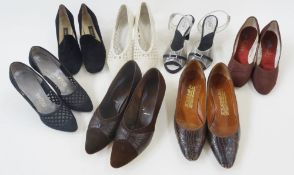 A selection of vintage mid-century and later shoes to include crocodile labelled W.J. Melville Ltd