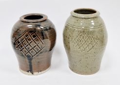 Jeremy Leach (b.1941) for Lowerdown Pottery, two stoneware vases of flattened oviform, both with