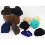 Large collection of vintage hats, to include feathered cocktail hats, a gentleman's bowler