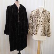 A vintage moleskin coat, with a faux leopard print short jacket, and two mink stoles