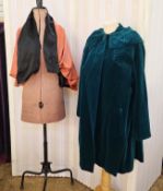 A 1920's pale orange satin evening cape, with devore cut velvet pattern to the back, black buttons