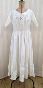 Full-length petticoat nightgown with scalloped sleeves and scalloped neckline, cut and drawn thread,