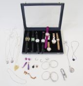 Collection of eight ladies dress watches and a collection of silver chains, bracelets and other