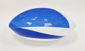 Vietri Italian glass centrepiece bowl, made in Murano, oval form with blue swirl on white ground,