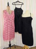 Early 1960's black ruched fitted cocktail dress, another black early 1960's satin cocktail dress