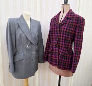 An Escada grey wool jacket, with broad lapels, double breasted and a faint print, a pink and black