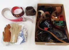 Large collection of fashion belts 1980's and 90's, and a quantity of gloves