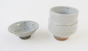 Phil Rogers (1951-2020), a stoneware yunomi, impressed seal, in grey flecked glaze, moulded with