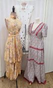 Early 1970's, a Jean Varon maxi dress, with a frilled overskirt, sleeveless, with a piecrust collar,