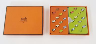 Hermes - boxed set of playing cards, orange and green with horse motif 'Couvertures et Tenues de