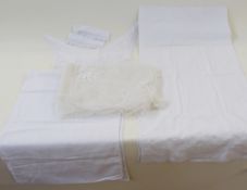 Two collars with crochet borders, a whitework collar, a large embroidered linen cloth, a crochet