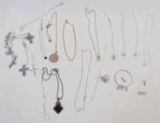 Collection of sterling silver gilt chains, bracelet, pendants and other jewellery