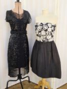 A strapless cocktail dress, black, the bodice heavily embellished with sequins and beads, labelled