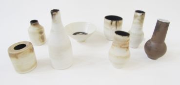Group of studio pottery by Paul Bradley, impressed marks, comprising: a flared bowl with oatmeal