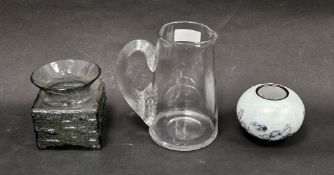 Isle of Wight small globular form vase, a Whitefriars clear glass jug and a Dartington 'Polar'