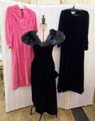 A vintage evening dress, black velvet, dropped waist, with ruched detail, labelled Victor Costa,