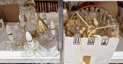 A gilt metal and glass fire branch central light fitting, together with a pair of gilt metal and