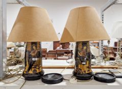 Pair of early 20th century pottery table lamps in the Royal Doulton Seriesware style, decorated with