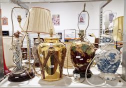 A Masons fruit basket pattern table lamp, a Giuseppe Armani Florence figural table lamp, two other