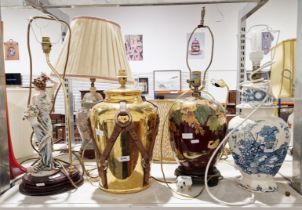 A Masons fruit basket pattern table lamp, a Giuseppe Armani Florence figural table lamp, two other