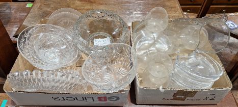 Collection of glassware including a heavy Brierley crystal glass bowl, a Waterford cut glass bowl,