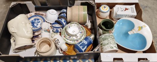 A collection of ceramics, including a Wedgwood Jasperware sugar shaker, Poole pottery Delphis