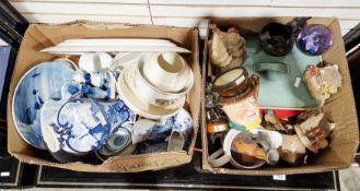 Collection of glass and ceramics, including Lilliput Lane cottages, blue and white delft,