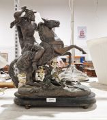 19th century spelter model of a warrior on horseback, 41cm high