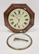 19th century mother-of-pearl inlaid rosewood wall clock, octagonal, inscribed Groves & Grosvenor,
