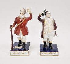 Pair of English porcelain figural flasks of Tally-Ho! and Landlord!, early 19th century, each