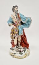Continental porcelain Chelsea-Derby style figure of Poseidon, late 19th century, gilt crown mark,
