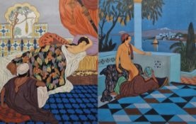 20th century school Gouache on paper Two Moorish scenes with male and nude female, possibly