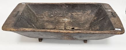 Antique French rustic wooden dough bin, with iron strapping, 83cm long