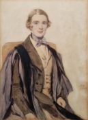 J.G. (19th century) Watercolour three-quarter length portrait of a young gentleman seated wearing