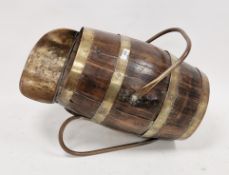 Early 20th century oak coopered and brass banded log or coal scuttle, 60cm long