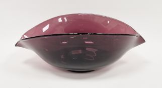 Mid-century Scandinavian-style amethyst tinted double-lipped bowl of compressed form, 41cm wide