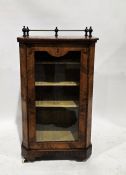 Victorian burr walnut and inlaid music cabinet, the top with brass half gallery rail, single