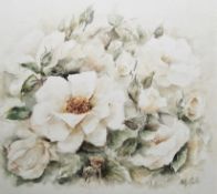 Kitty Mulder (contemporary) Watercolour 'English Rose, White', signed lower right, retains