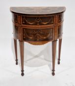 Early 20th century George III-style hardwood and satinwood inlaid demi-lune small commode, allover
