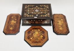 19th-century Italian Renaissance Revival ebonised box, the hinged lid with mother-of-pearl and