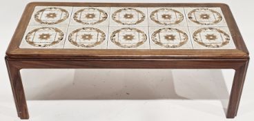 V Mid-century G-Plan tile top and teak coffee table, of rectangular form inset with ten cream and