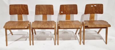 Set of four mid-century stacking Hillestak chairs, designed by Robin Day for Hille, bent plywood