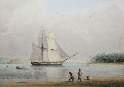 Y William M. Ball (British, 1923-2008) Watercolour Maritime scene depicting a tall masted ship