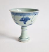 Chinese blue and white porcelain stem cup, six-character apocryphal Jiajing mark (1522-1566) but