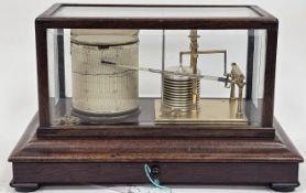 Early 20th-century Short & Mason barograph, serial no. A 8256, the mahogany case with bevelled glass