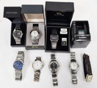 Seiko Quartz LC wristwatch in original box, a Seiko perpetual calendar, a Sekonda a Casio alarm
