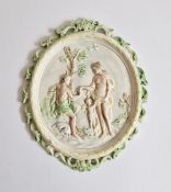 English pearlware relief-moulded plaque, attributed to Ralph Wood, circa 1790, of oval form, after
